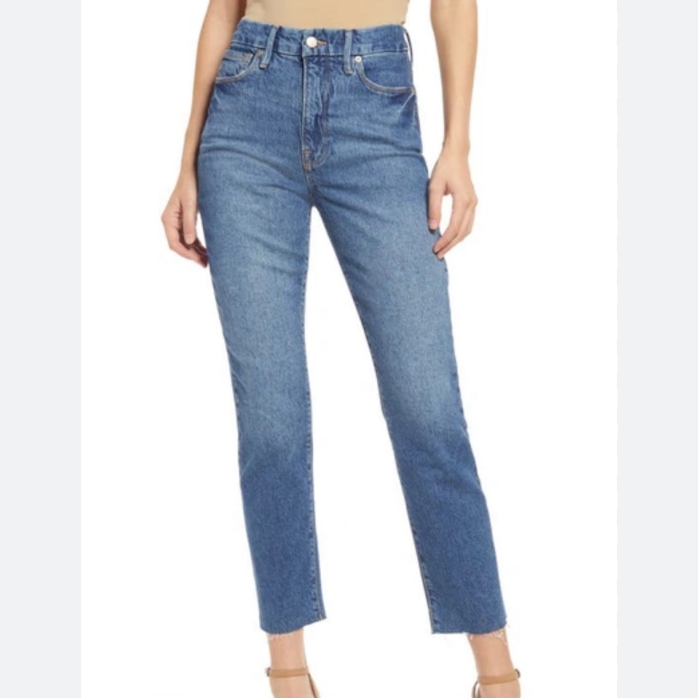 Good American Good Classic Raw Hem High Waist Slim Jean Size 8/29 | Blue940